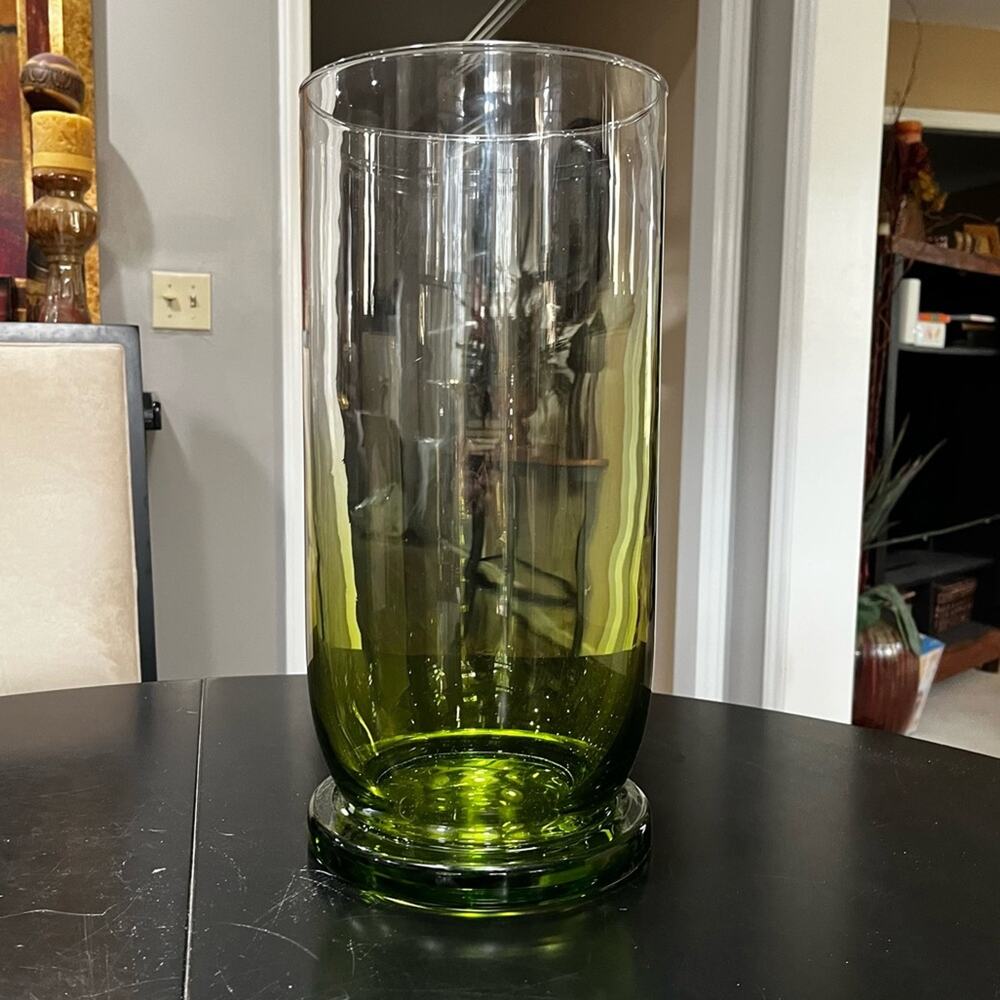 NEW Pottery Barn Classic 15” Tall Barrel Cylindrical Pillar Vase Ombre Green